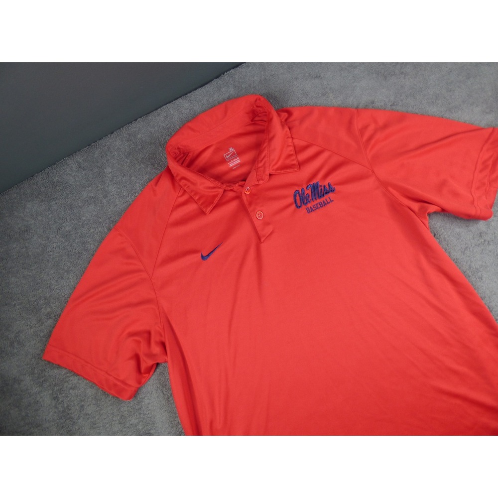 Nike Team Ole Miss Baseball Polo Shirt Mens XL Red Nike Fit Dry Short Sleeve